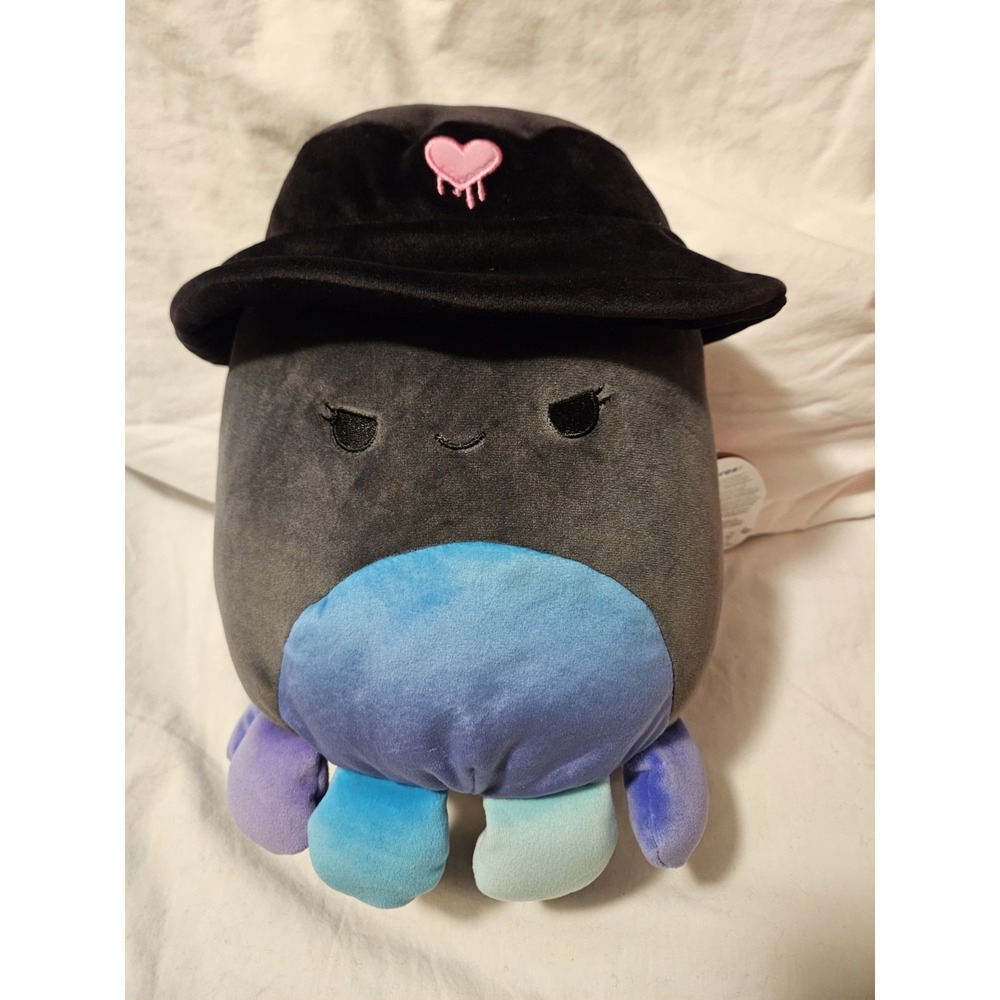 Valentines Squishmallow YOKO the Gray OCTOPUS with Bucket Hat 8" Plush RARE NWT‎